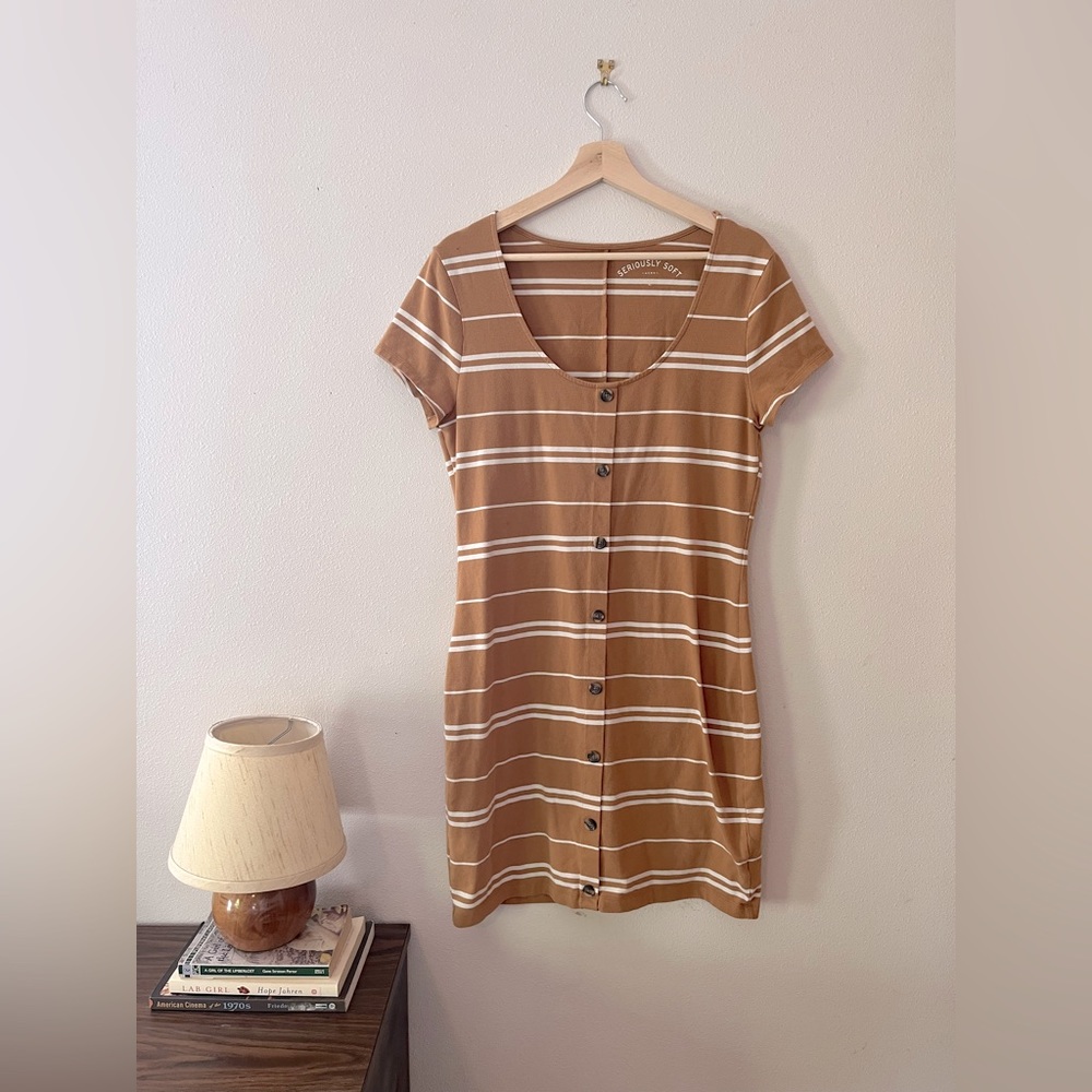 Yellow and White Striped Tshirt Dress by Aero